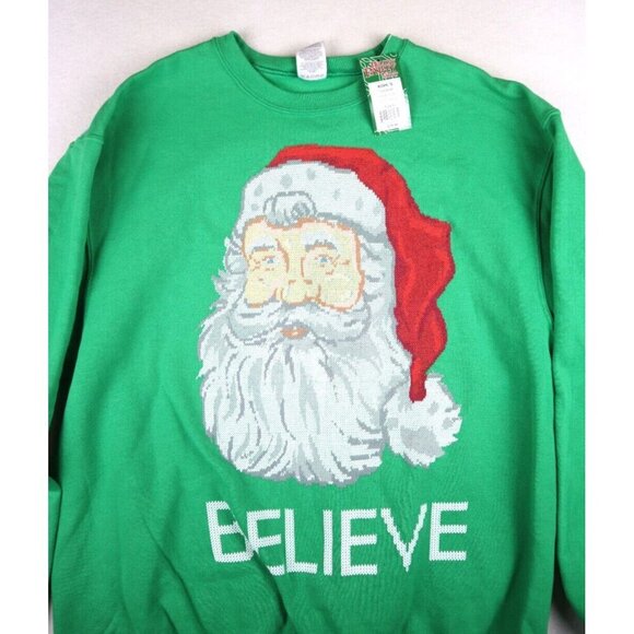 CHRISTMAS - SANTA CLAUS - MEN'S GREEN PULLOVER HOLIDAY SWEATSHIRT - SIZE L - NWT - Picture 2 of 5